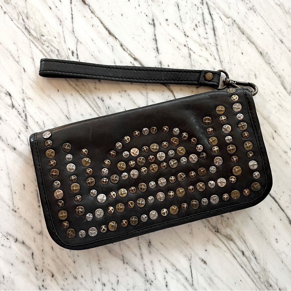 Clutch wallet with studded details